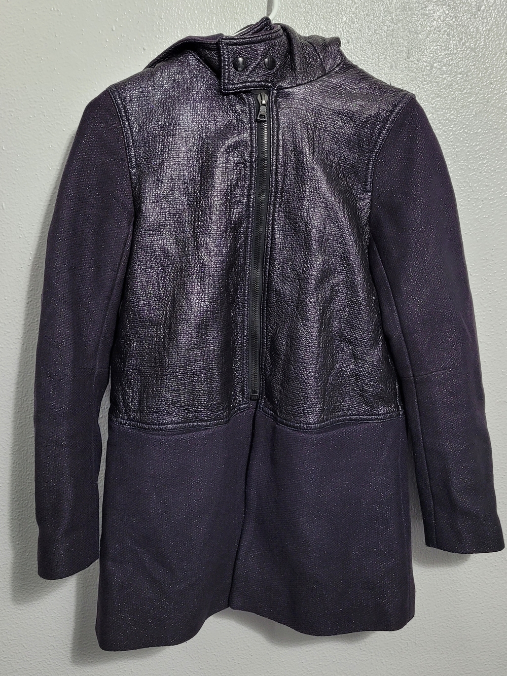 Sandro Deep Purple Mixed-Material Front Jacket